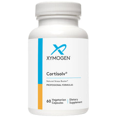 XYMOGEN Cortisolv bottle front highlights daily energy support and cortisol balance.
