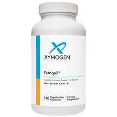 XYMOGEN Femquil bottle label showing hormone balance support for women.