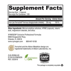 XYMOGEN iron bisglycinate pills close-up highlighting gentle digestion potential