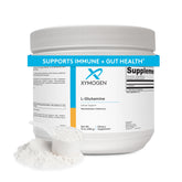 XYMOGEN L-Glutamine powder bottle front highlighting 4000 mg per scoop for gut support
