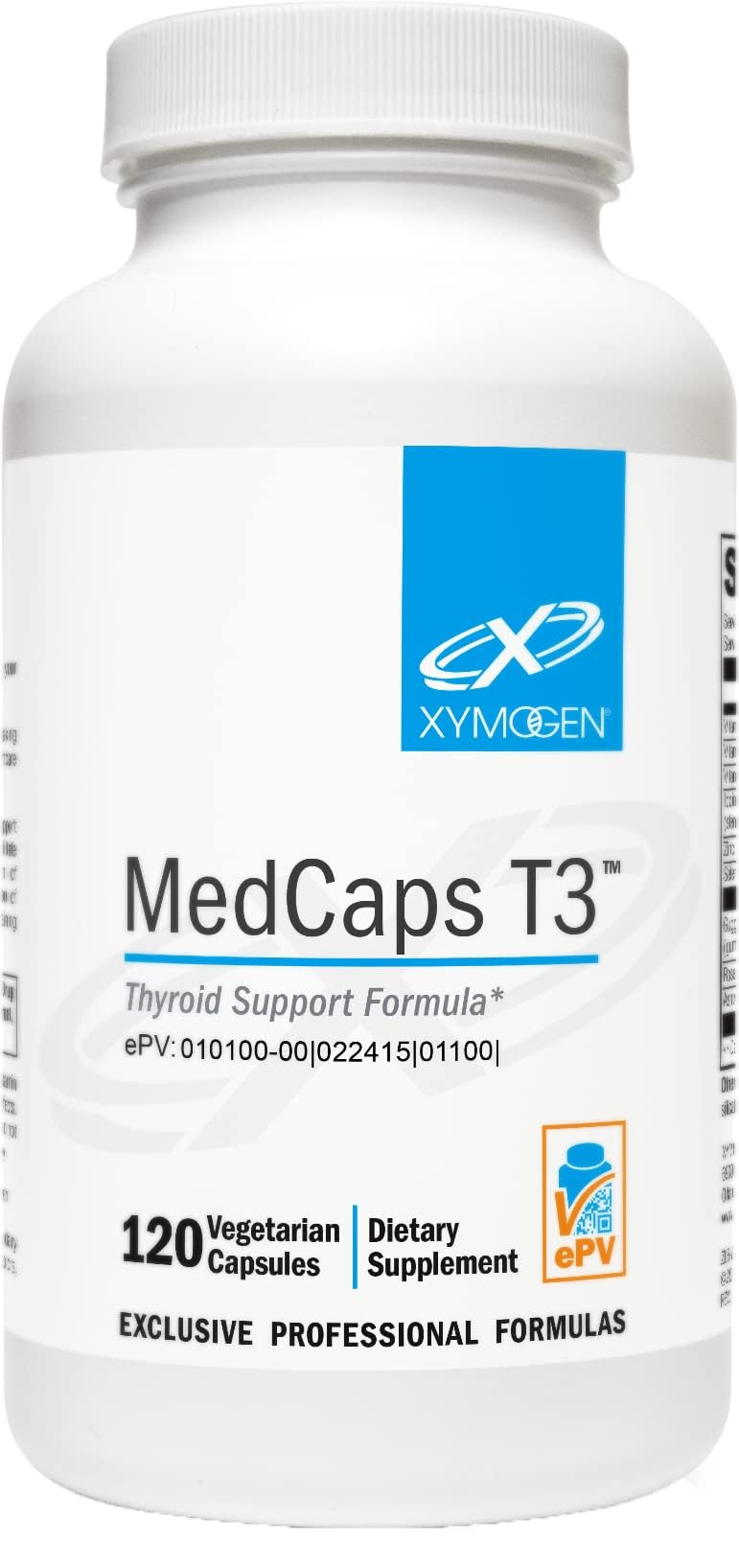 XYMOGEN MedCaps T3 bottle front view may support healthy thyroid function.