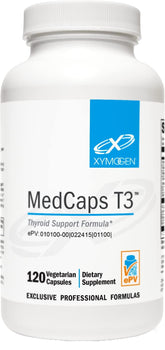 XYMOGEN MedCaps T3 bottle front view may support healthy thyroid function.
