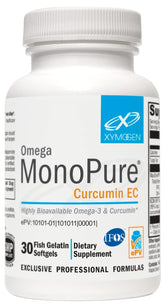 XYMOGEN Omega MonoPure Curcumin EC bottle for daily omega-3 intake.