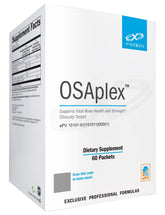 XYMOGEN OSAplex packets close-up showing two-chamber dosing for bone support