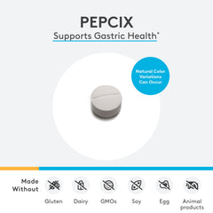 XYMOGEN PepciX bottle label close-up emphasizing zinc L-carnosine blend for digestive wellness.