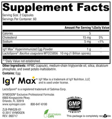 XYMOGEN ProbioMax IG 26 bottle side highlighting daily capsules for immune and digestive support