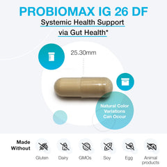 XYMOGEN ProbioMax IG 26 label front with allergen-free formulation notes