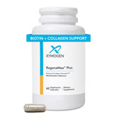 XYMOGEN RegeneMax Plus bottle close-up showing collagen support for skin