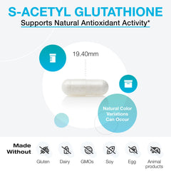 XYMOGEN S-Acetyl Glutathione capsules packaging shows DRcaps protection.