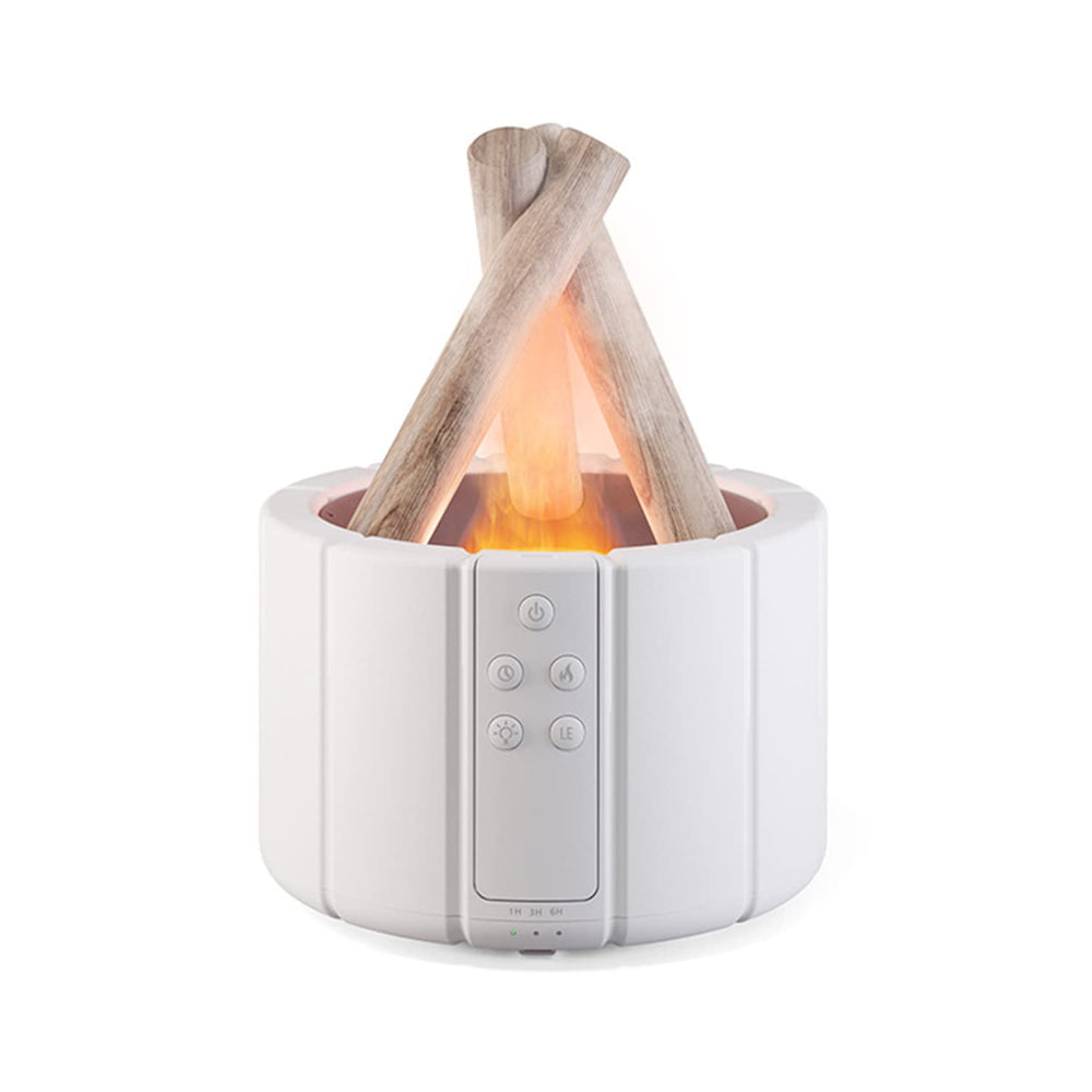 Yaledi Campfire Flame Diffuser front view with warm mist and cozy ambiance.