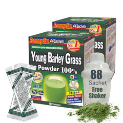 Yamamoto Kanpoh Yamakan Young Barley Grass Powder tub front for daily greens