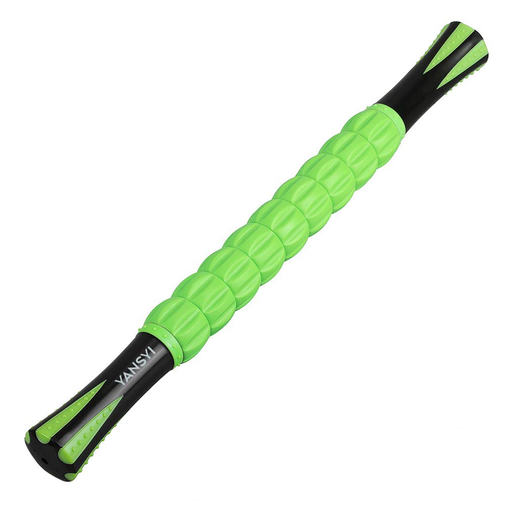 YANSYI Muscle Roller Stick green front view highlighting portable therapy tool.
