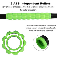 YANSYI Muscle Roller Stick rolling leg quads showing targeted relief.