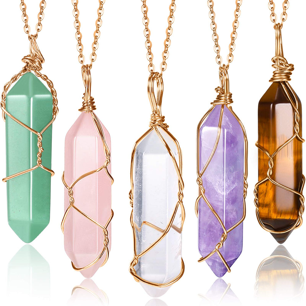 Yaomiao collar cuarzo hexagonal purpura, ideal para complementar estilos elegantes.