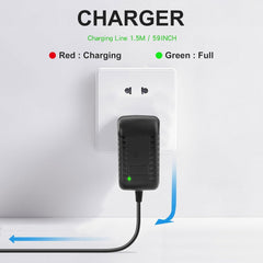 ydrant Sharper Image 27V charger DC jack close up showing compatibility with multiple sizes