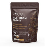 YEGE Mushroom Coffee pack shot shows premium blend for balanced morning energy.