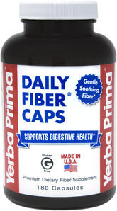 Yerba Prima Daily Fiber Caps bottle front view, showcasing the product name and clean packaging