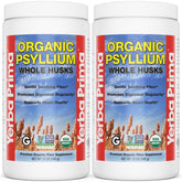 Yerba Prima Psyllium bottle shows organic whole husks for daily fiber support.