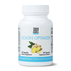 Yes You Can Colon Optimizer bottle shows a natural probiotic formula for gut support