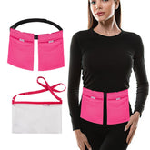 Yesito mastectomy drainage pouch pink front view with dual pockets for secure bottle storage