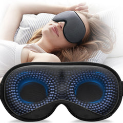 YFONG weighted sleep mask front close-up showing light-blocking design and fit benefits