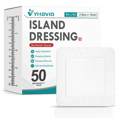 YHOVID island dressing 4x4 border with center pad provides secure wound coverage.