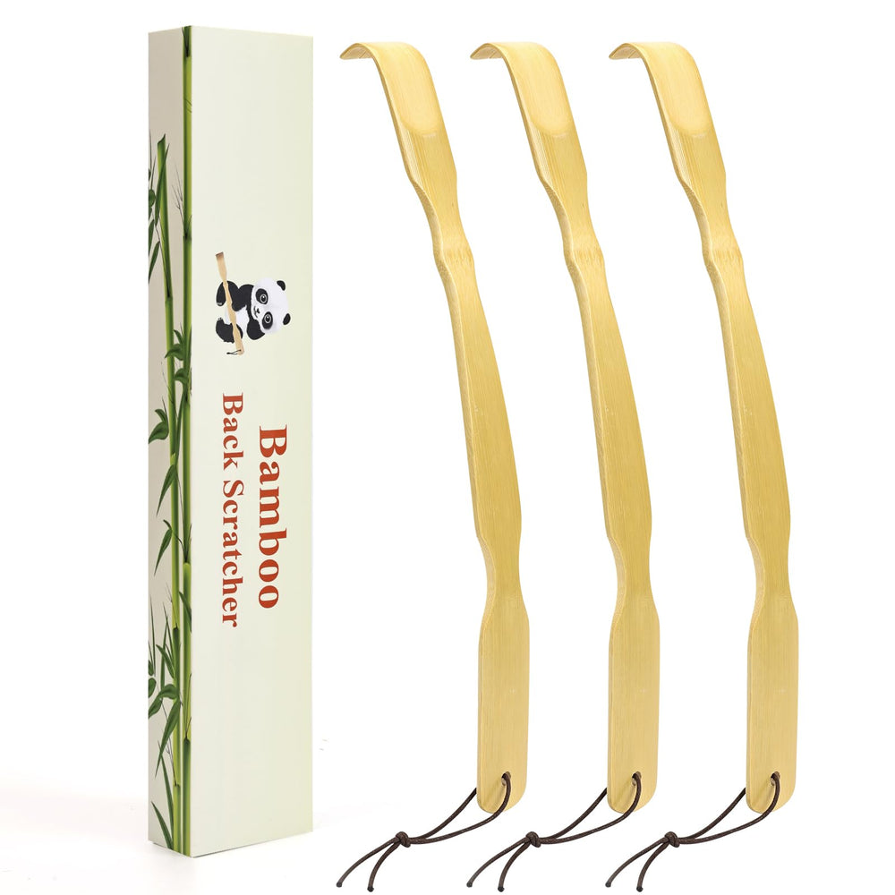 YIMICOO back scratcher with a 17-inch curved handle for easy reach.