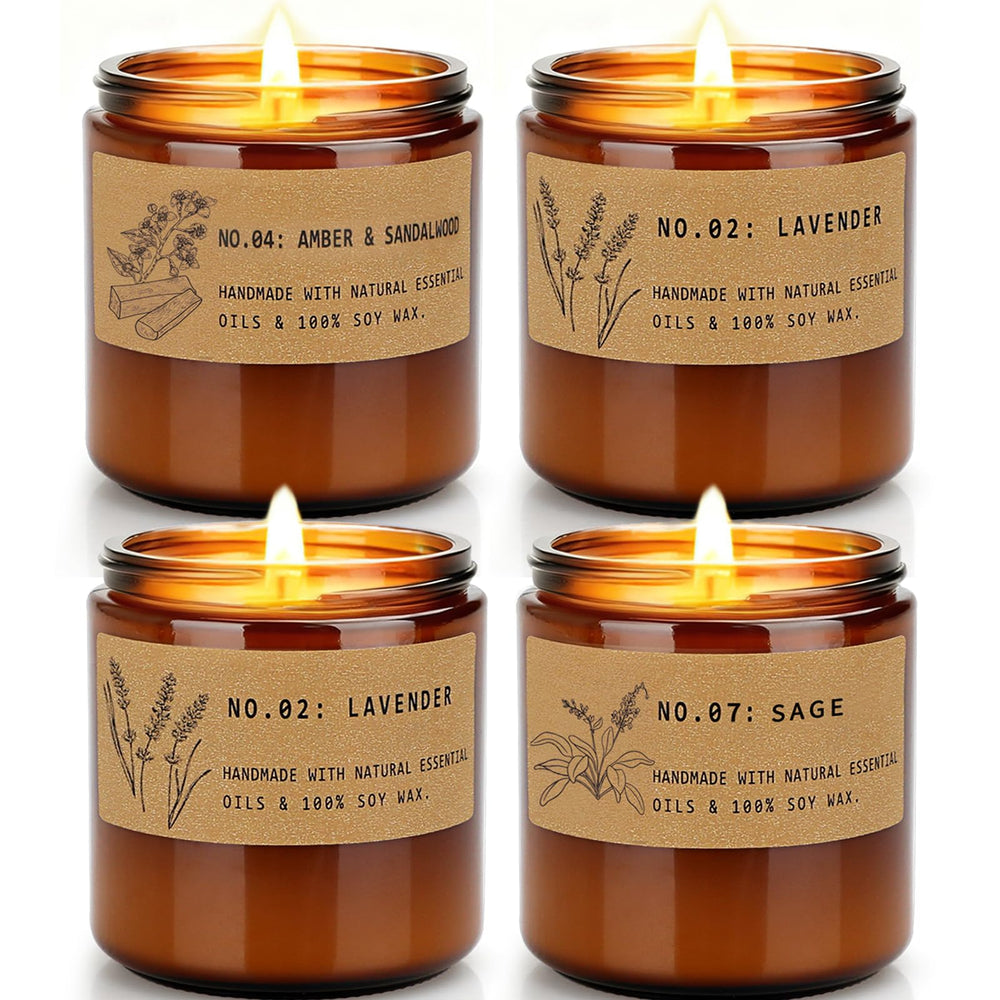 YINUO LIGHT four pack Christmas candle gift set in amber jars for gifting and cozy ambience.