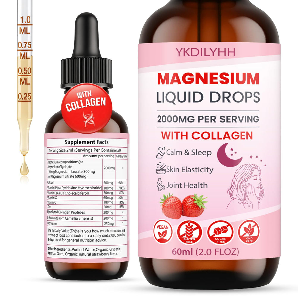 YKDILYHH magnesium drops bottle with strawberry flavor for stress support.