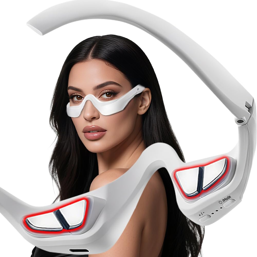Yoeyou under-eye red-light device worn for at-home treatment and relaxation