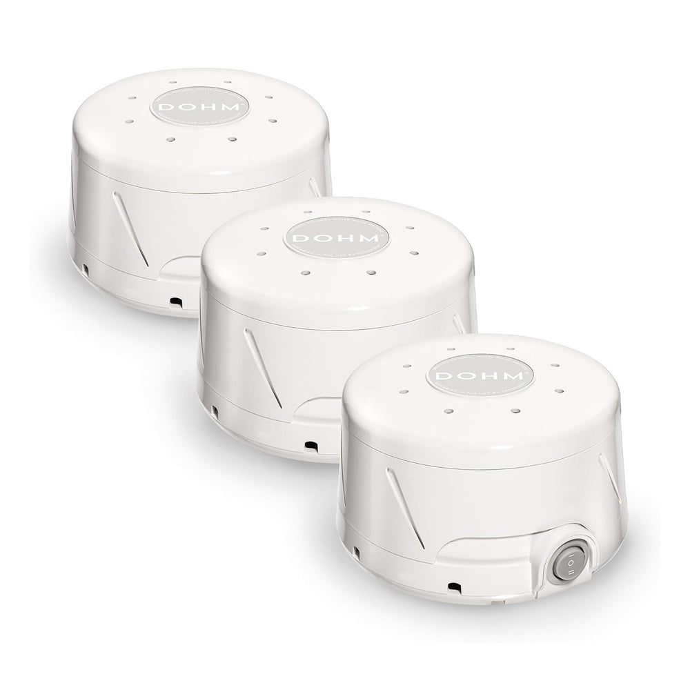 Yogasleep Dohm Classic 3-pack box showing three original white noise machines for calm spaces