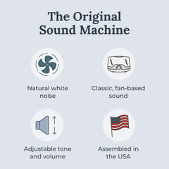 Yogasleep Dohm Classic front view showing compact design for nightstands.