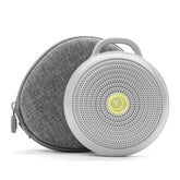Yogasleep Hushh travel case shown protecting the compact white noise machine on the go