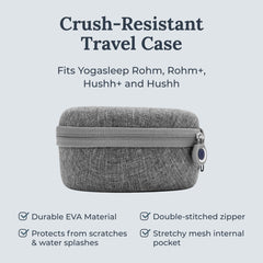 Yogasleep travel case inner mesh pocket keeps cables and accessories organized.