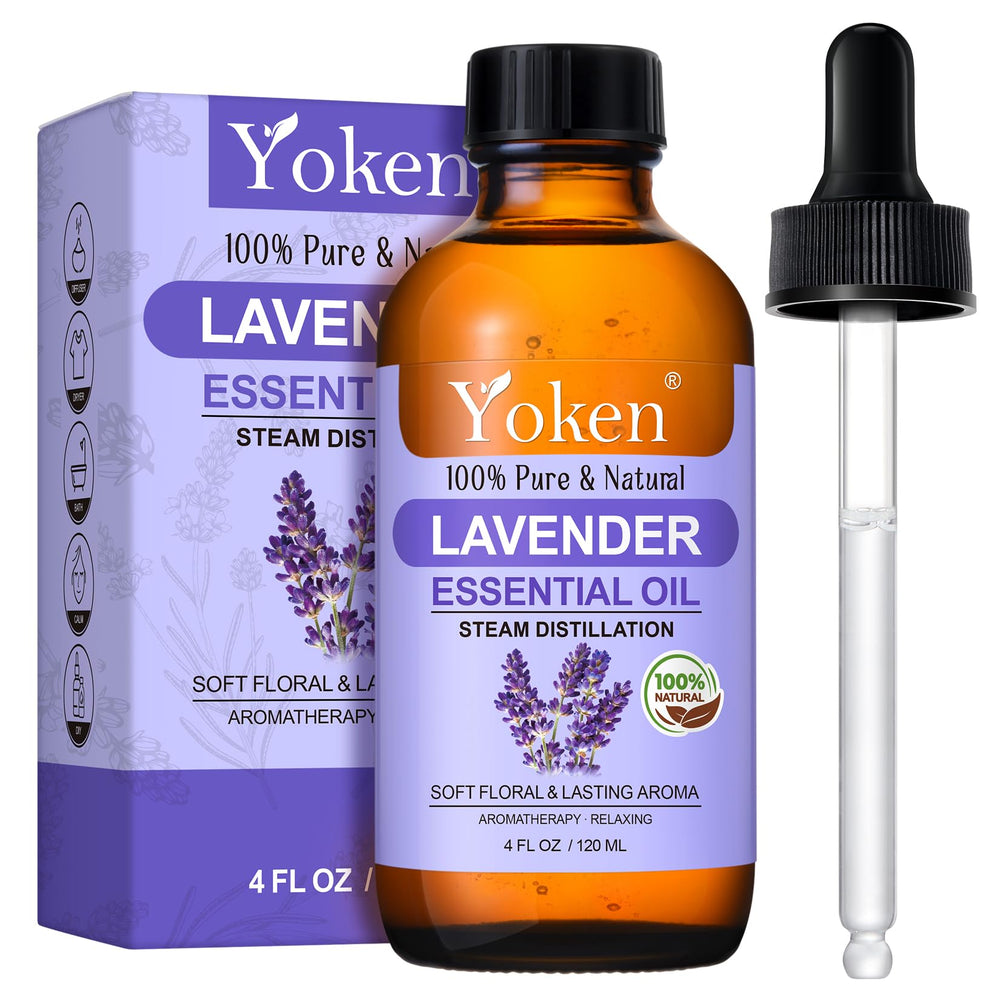 Yoken Lavender Essential Oil bottle with dropper for diffusers and DIY blends