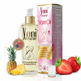 Yoni Rescue Yoni Oil bottle shows premium hydration for intimate skin.