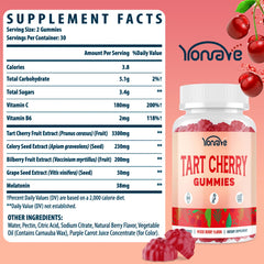 Yonrave label closeup showing tart cherry extract and vitamin C