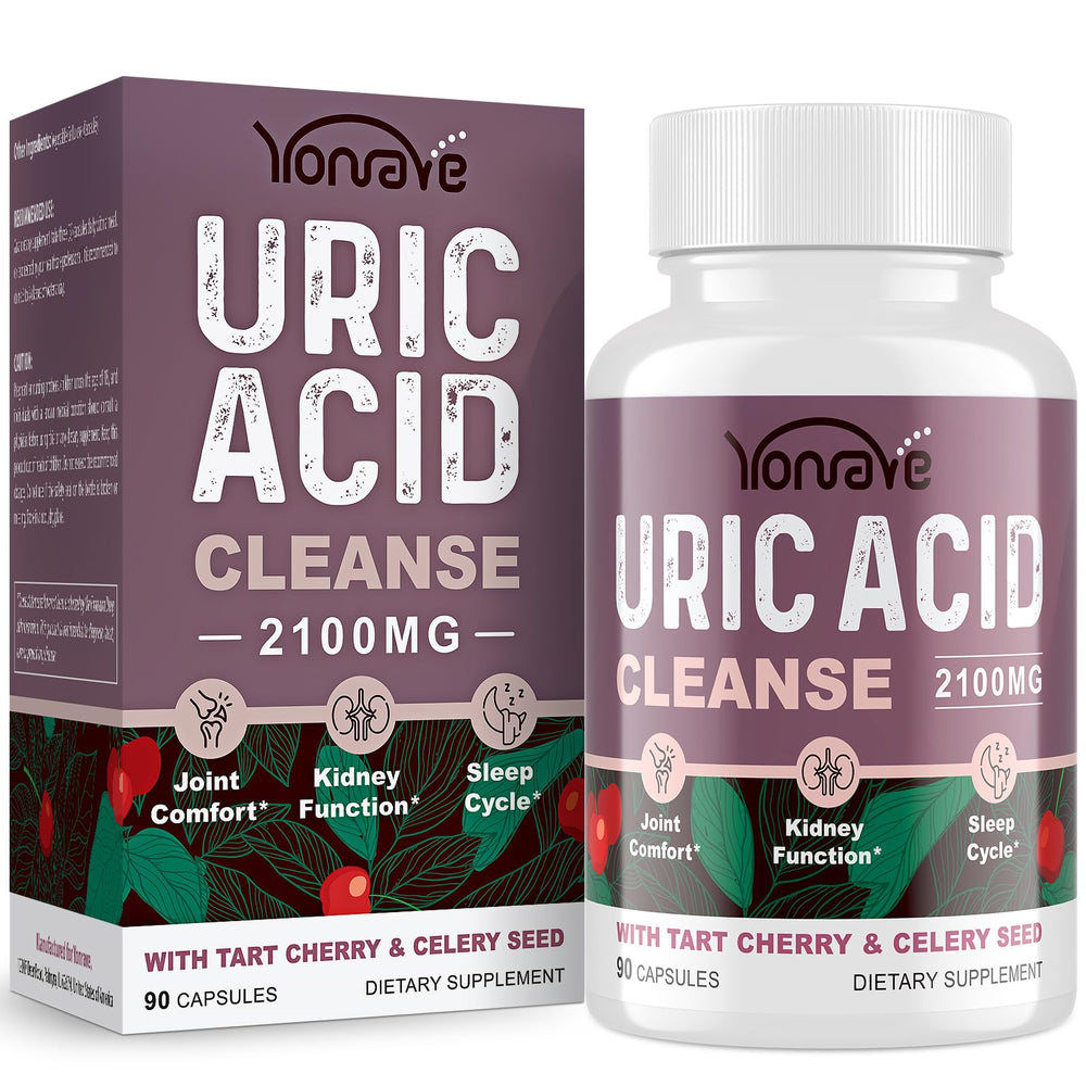 Yonrave Uric Acid Cleanse bottle with tart cherry visuals for nightly calm