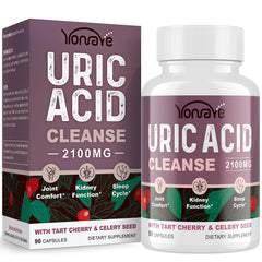 Yonrave Uric Acid Cleanse bottle with tart cherry visuals for nightly calm