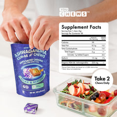YouChews Ashwagandha KSM-66 ingredients close-up showing organic root extract