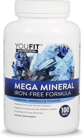 YouFit Mega Minerals bottle front view showing 72 minerals for overall wellness
