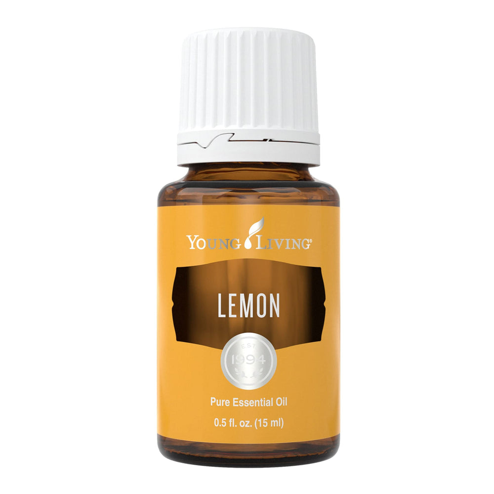 Young Living Lemon oil bottle—bright citrus scent for uplifting diffusions and fresh rooms.
