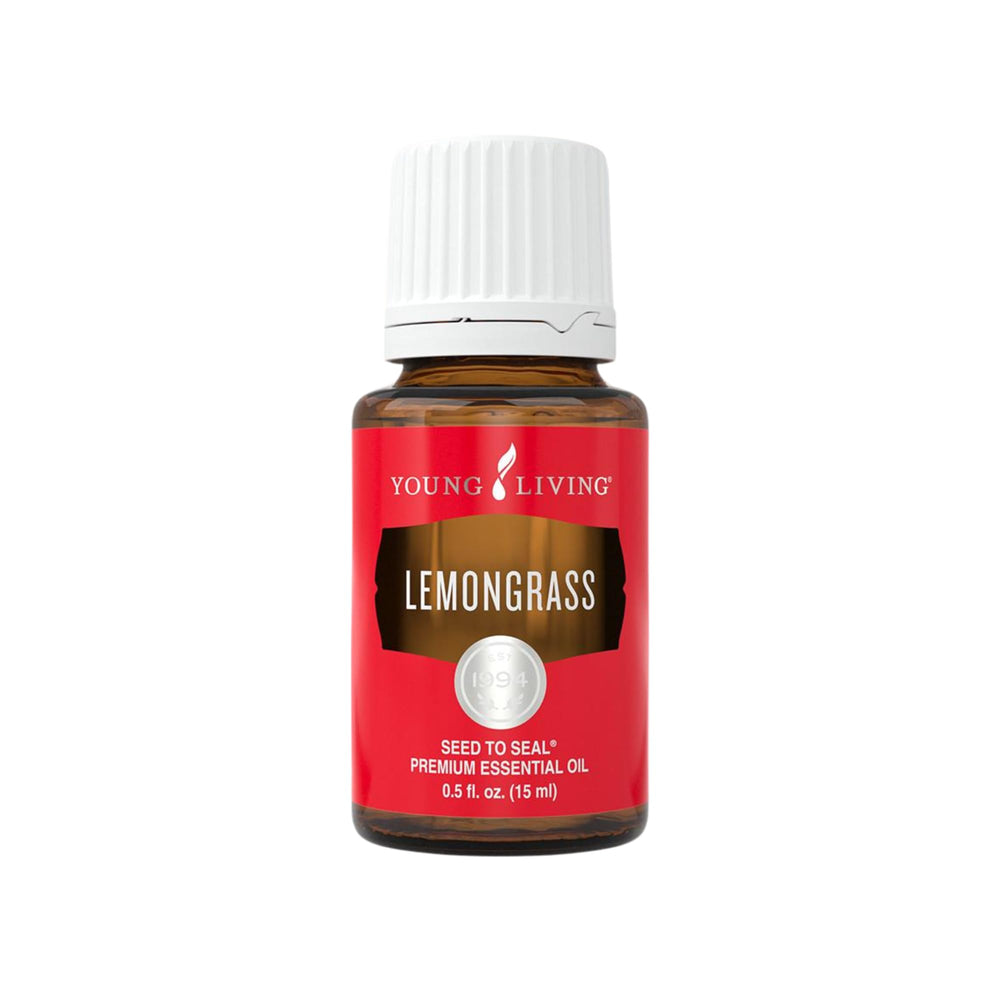 Young Living Lemongrass bottle pour for a crisp diffuser aroma and uplifting mood.