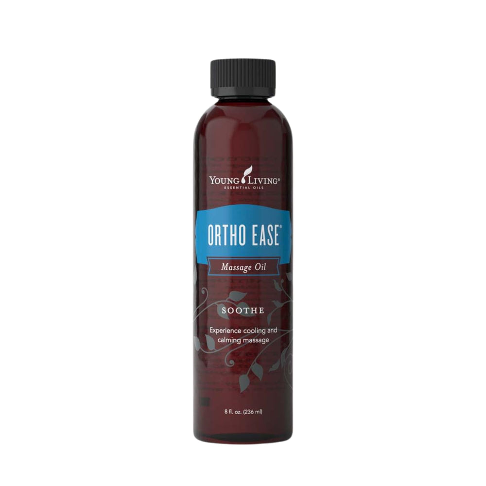 Young Living Ortho Ease Massage Oil bottle pour for soothing post-workout relief.