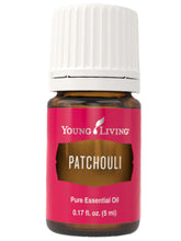 Young Living Patchouli essential oil 5ml bottle for a calming, earthy aroma.