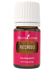 Young Living Patchouli essential oil 5ml bottle for a calming, earthy aroma.
