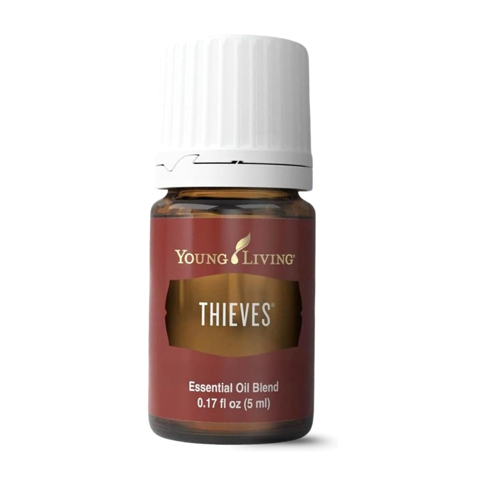 Young Living Thieves 5ml bottle ideal for easy diffusion and room fragrance.