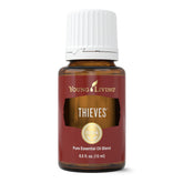 Young Living Thieves bottle close-up for aroma and topical use