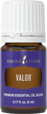 Young Living Valor bottle pour highlights a courageous aroma for focus during challenging tasks.