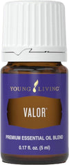 Young Living Valor bottle pour highlights a courageous aroma for focus during challenging tasks.